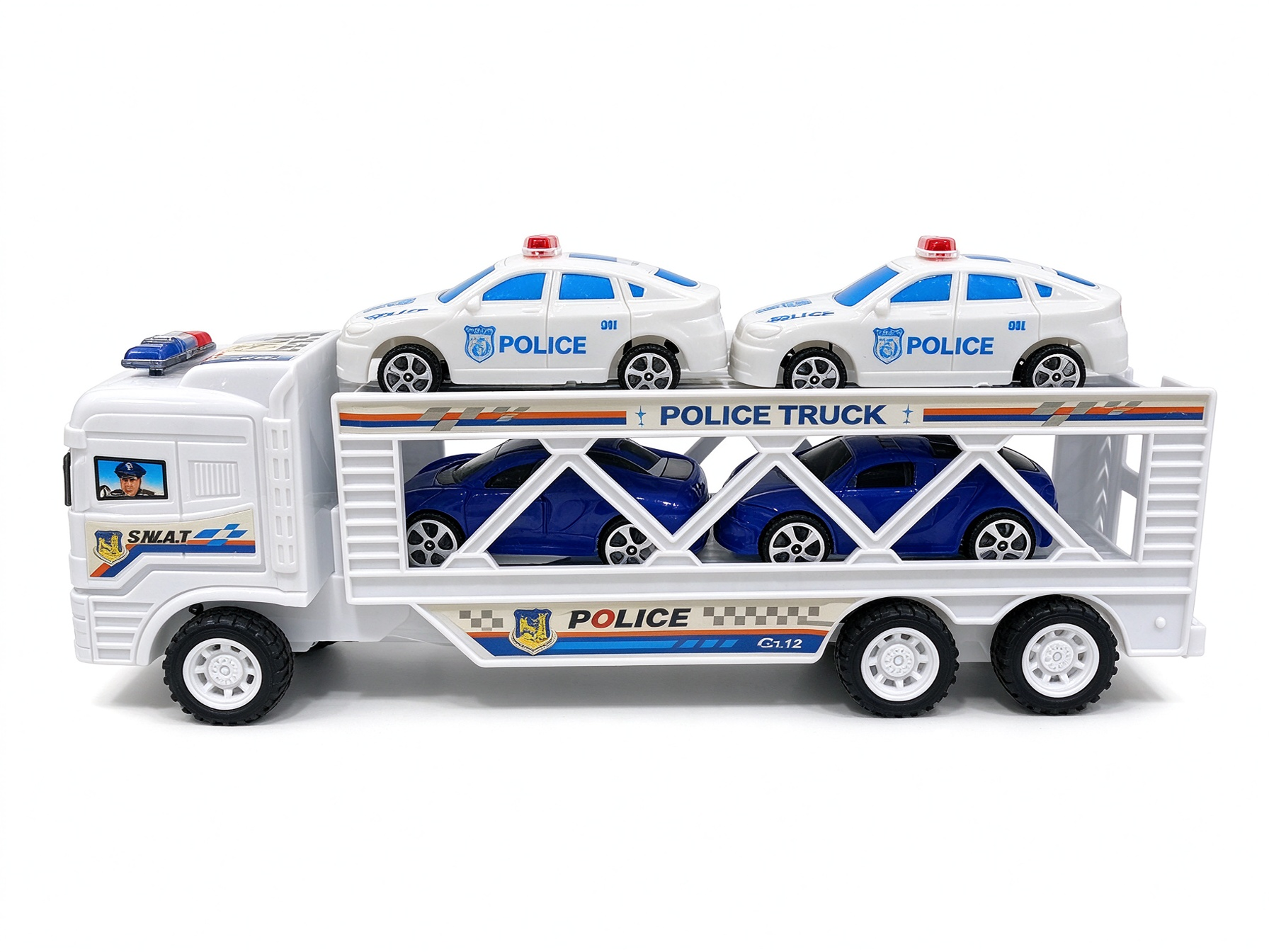 Friction Police Double-Decker Trailer with Police Cars
